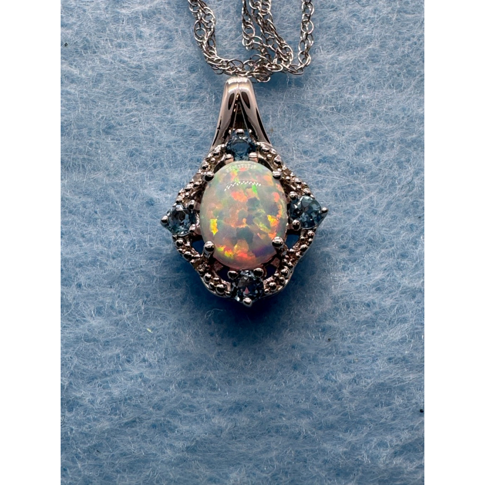 Opal & Blue Topaz Pendant Necklace 18”